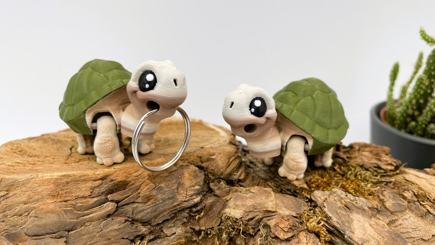 Mini 3D-gedruckte bewegliche Schildkröte – Schlüsselanhänger | Optional mit Ei