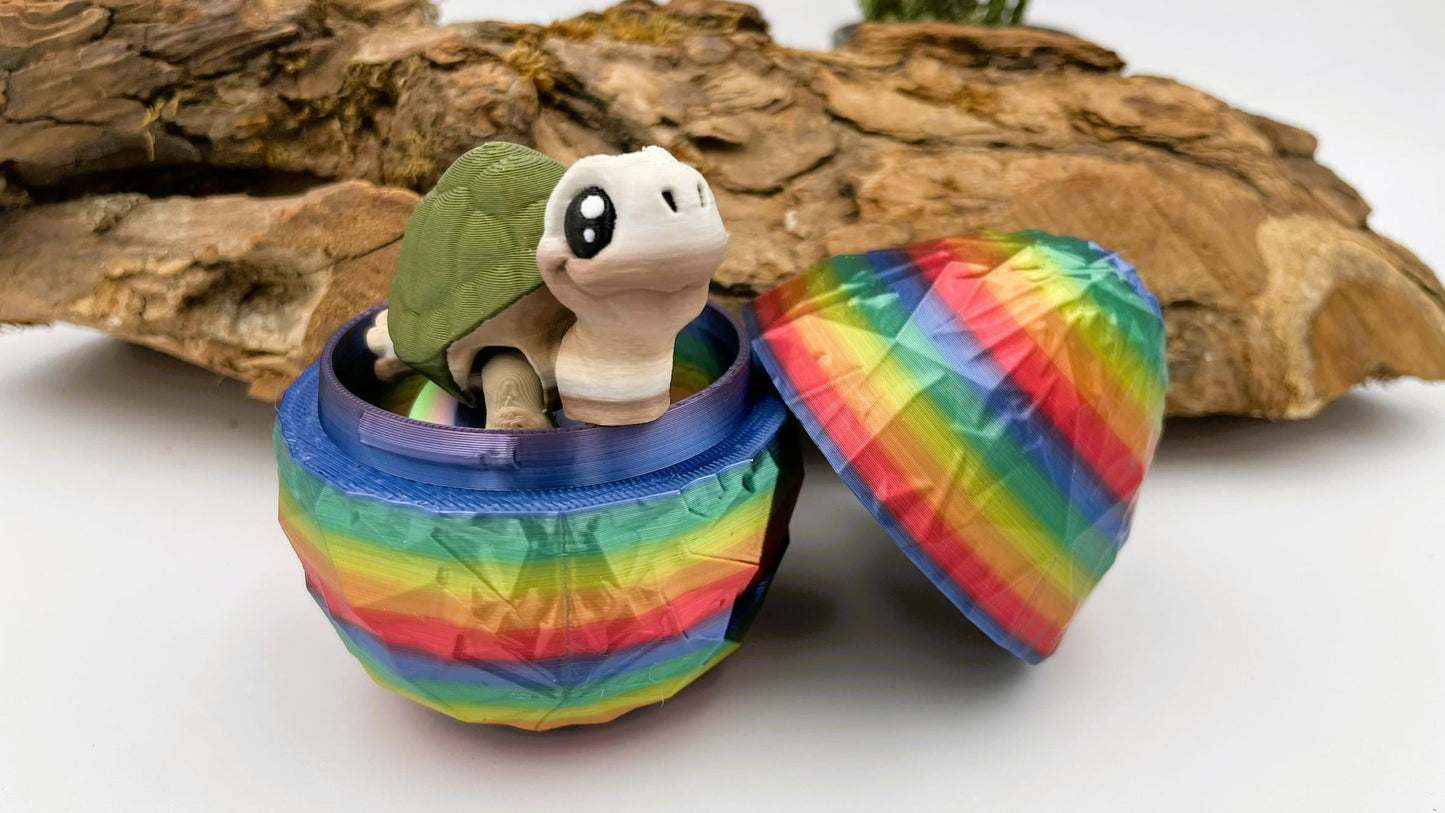 Mini 3D-gedruckte bewegliche Schildkröte – Schlüsselanhänger | Optional mit Ei
