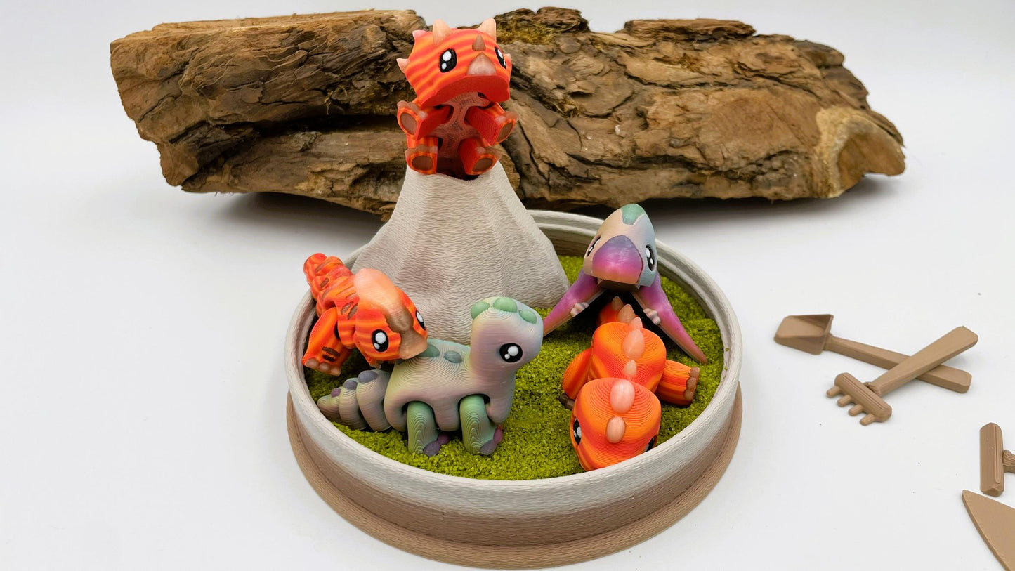 Leuchtende bewegliche Dinosaurier & Vulkan Zen Garten – 3D Druck