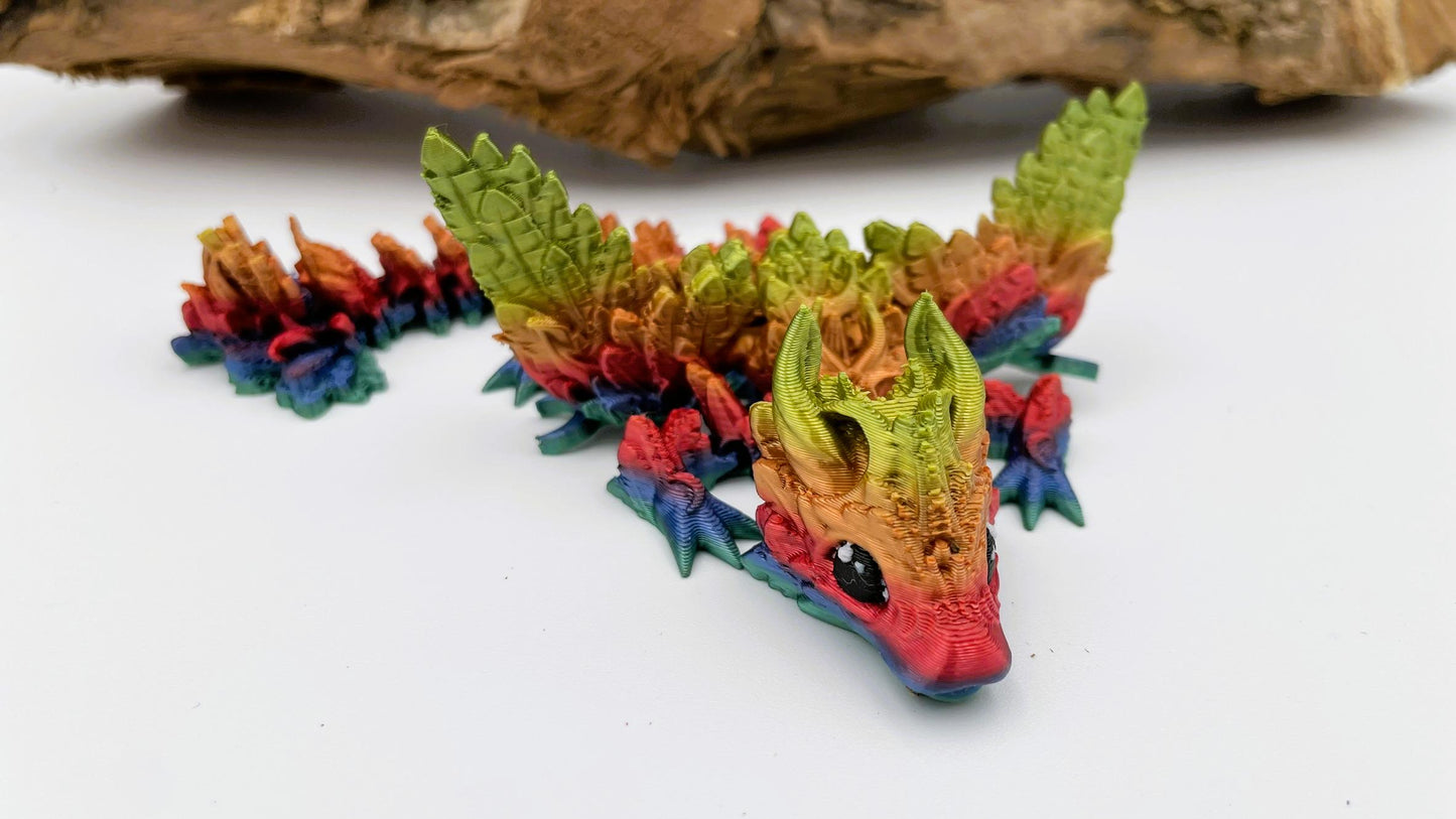 Beweglicher 3D-gedruckter Lunar Wing Drache – Regenbogenfarben