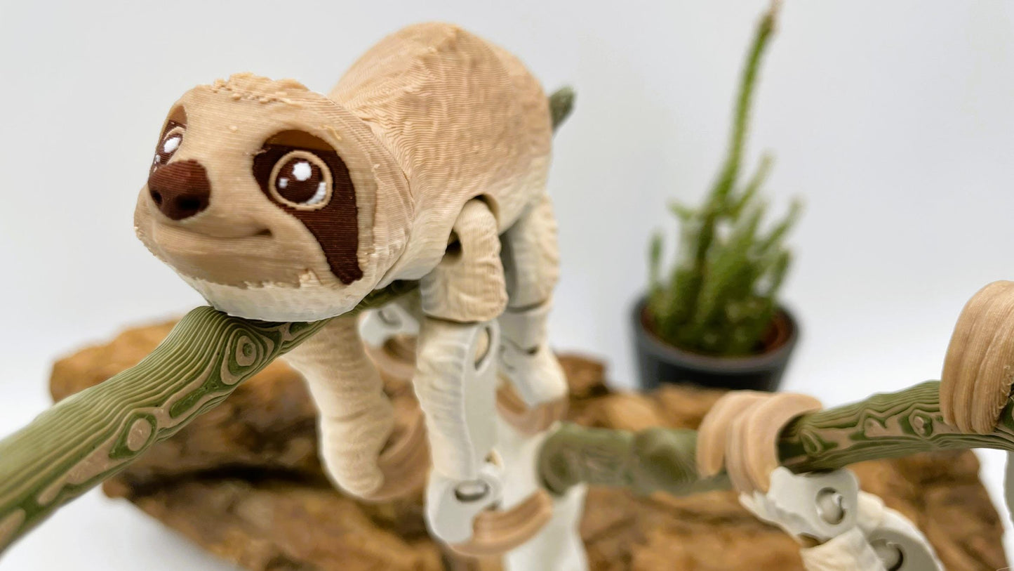 3D-gedrucktes bewegliches Faultier – optional mit Baum