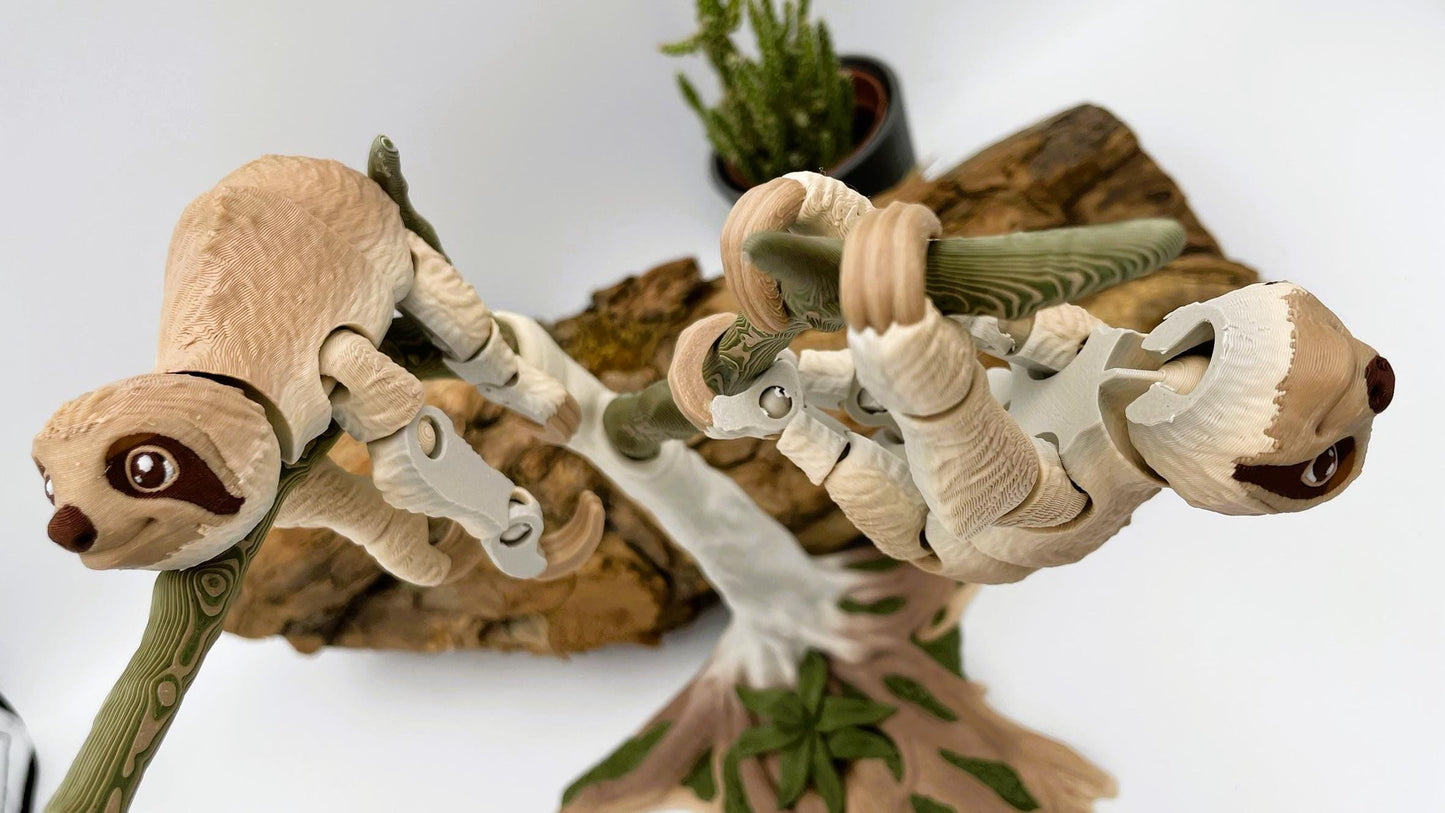 3D-gedrucktes bewegliches Faultier – optional mit Baum