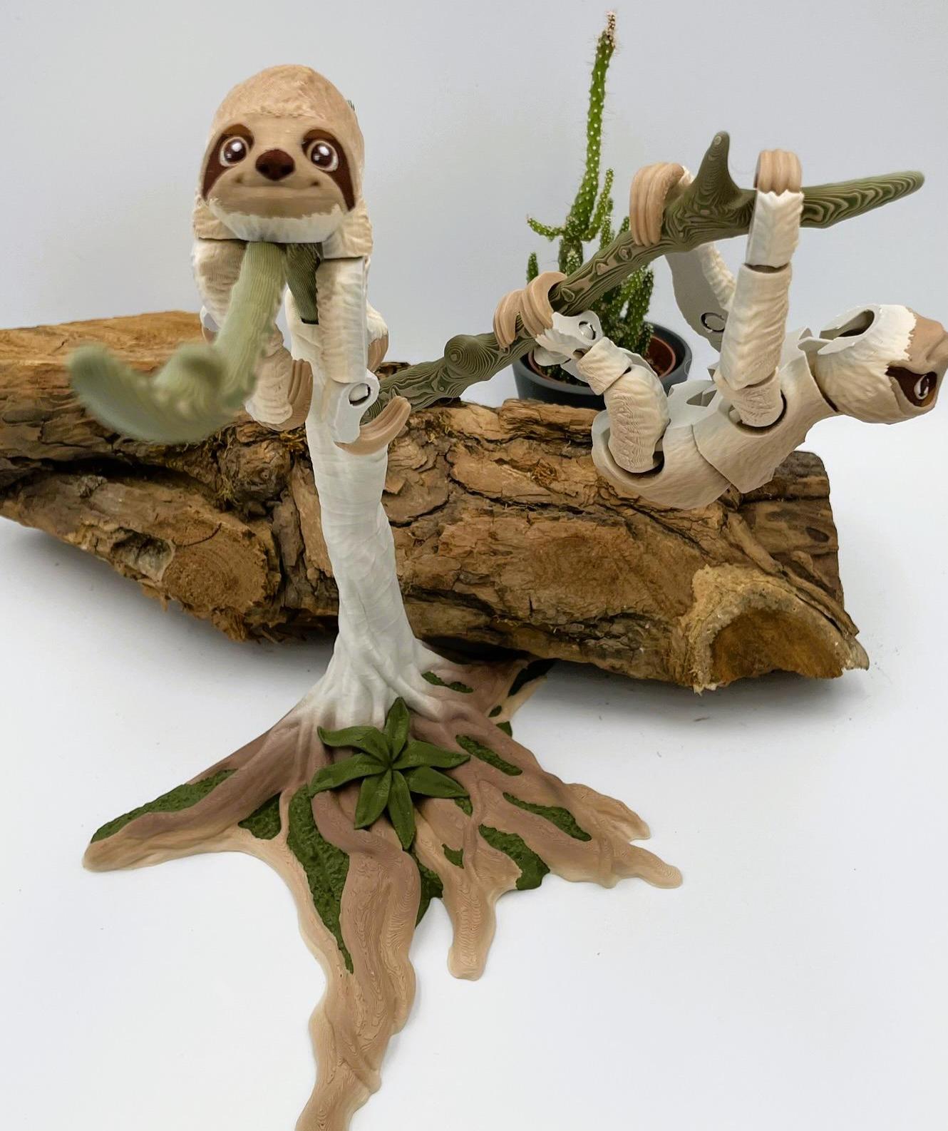 3D-gedrucktes bewegliches Faultier – optional mit Baum
