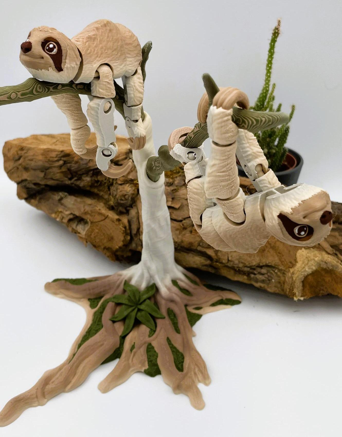 3D-gedrucktes bewegliches Faultier – optional mit Baum