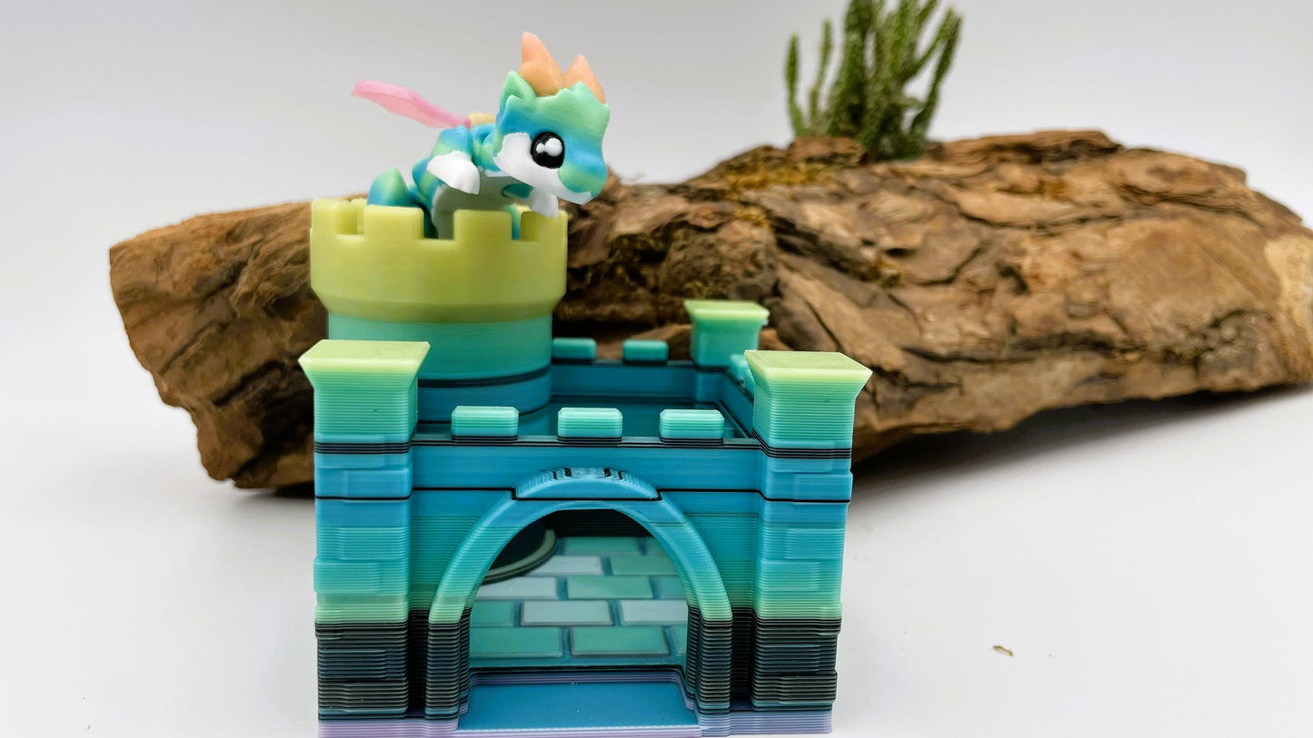 Beweglicher Mini-Drachen – 3D-gedruckt | Optional mit Burg | Nachtleuchtend