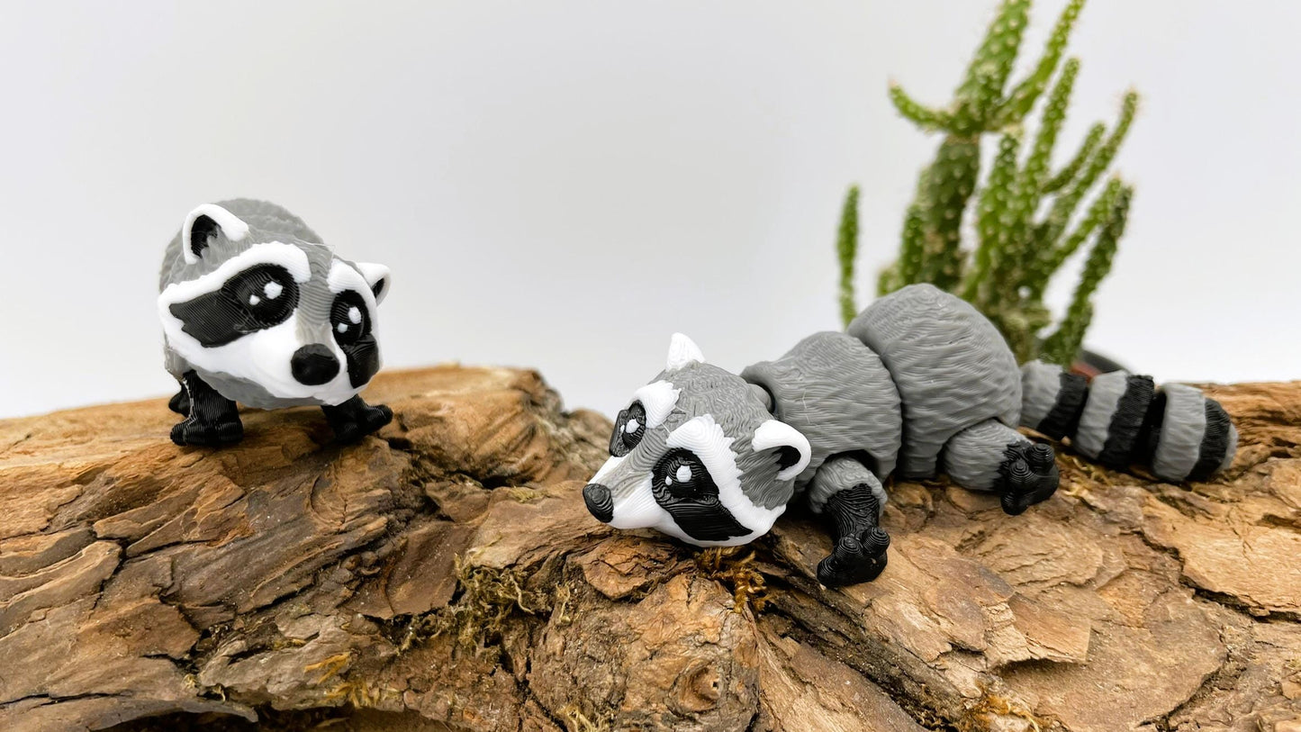 Mini 3D-gedruckter beweglicher Waschbär – optional mit Ei oder als Schlüsselanhänger