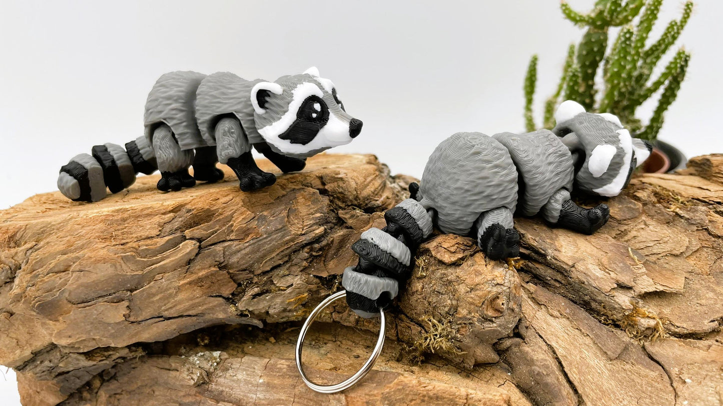 Mini 3D-gedruckter beweglicher Waschbär – optional mit Ei oder als Schlüsselanhänger