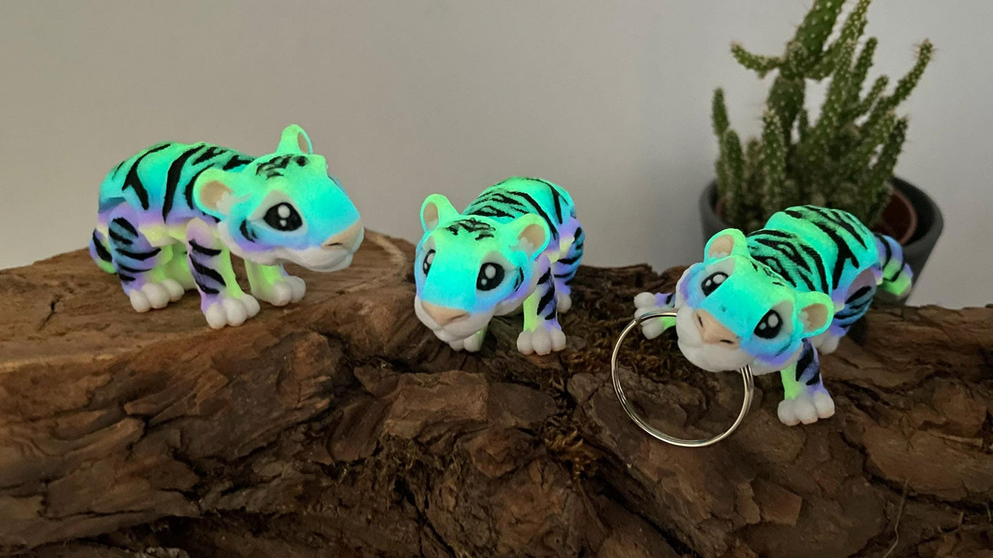 beweglicher Tiger | 3D Druck Fidget Flexi | opt. Nachtleuchtend | Schlüsselanhänger