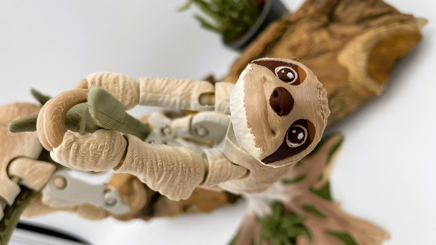 3D-gedrucktes bewegliches Faultier – optional mit Baum