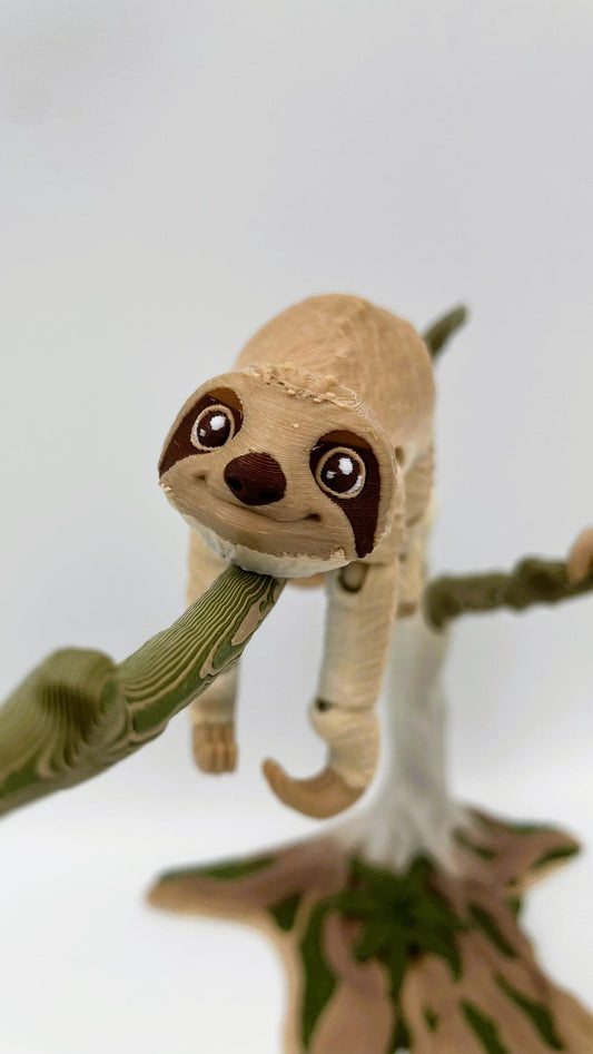 3D-gedrucktes bewegliches Faultier – optional mit Baum