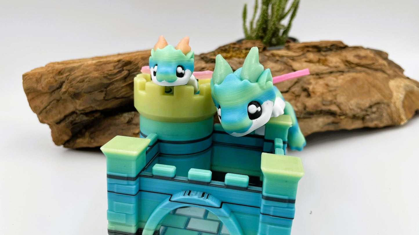 Beweglicher Mini-Drachen – 3D-gedruckt | Optional mit Burg | Nachtleuchtend