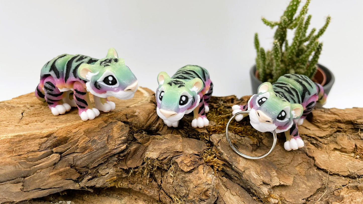 beweglicher Tiger | 3D Druck Fidget Flexi | opt. Nachtleuchtend | Schlüsselanhänger
