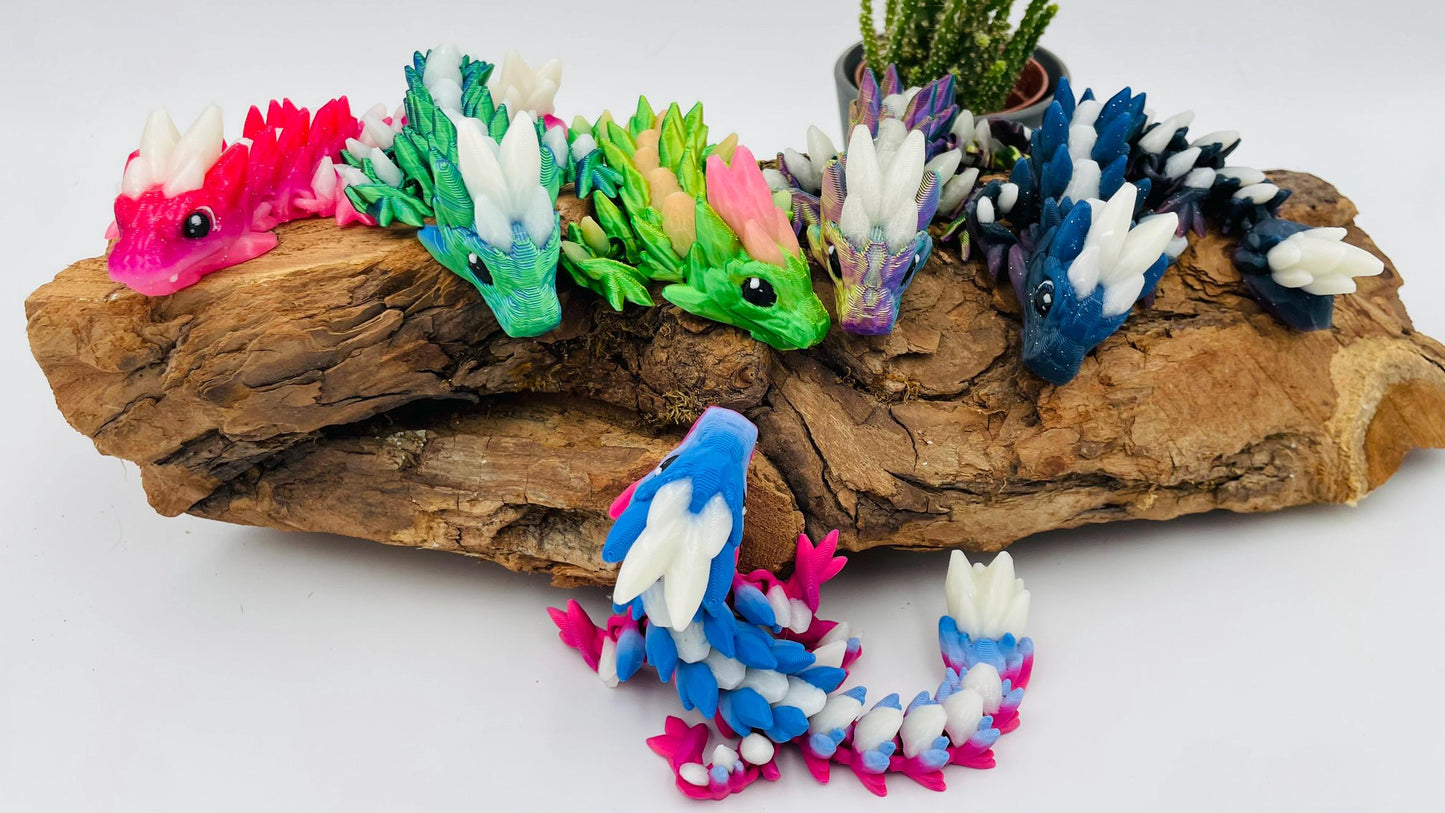 Flexi Edelsteindrachen – Leuchtende 3D-Druck-Schlüsselanhänger in Edelsteinoptik