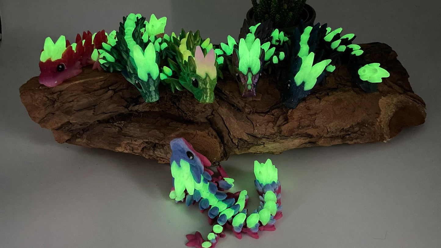 Flexi Edelsteindrachen – Leuchtende 3D-Druck-Schlüsselanhänger in Edelsteinoptik