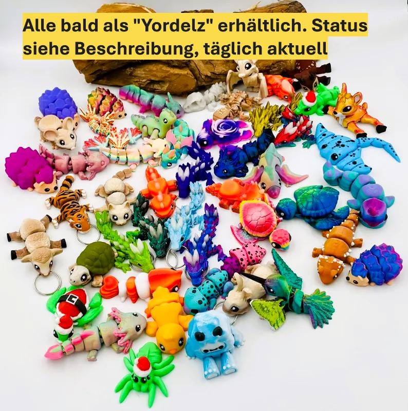5 bewegliche 3D-gedruckte Mini-Tierchen ("Yordelz" 3,5–6,5 cm) – Wähle dein Set oder lass dich überraschen! Stressbälle Fidget Mini Figuren