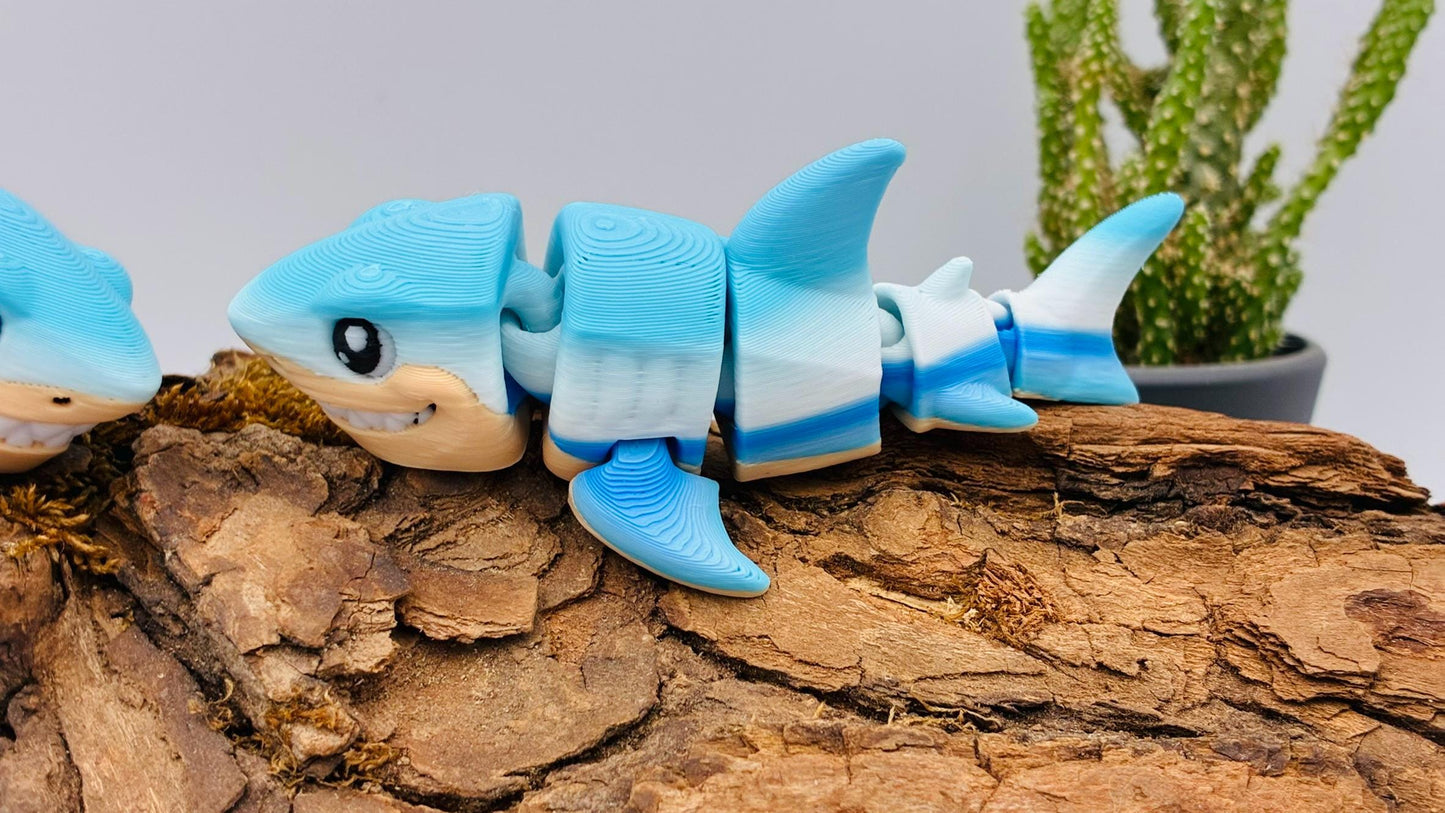 beweglicher Hai Fisch weißer Hai | 3D Druck Fidget Flexi