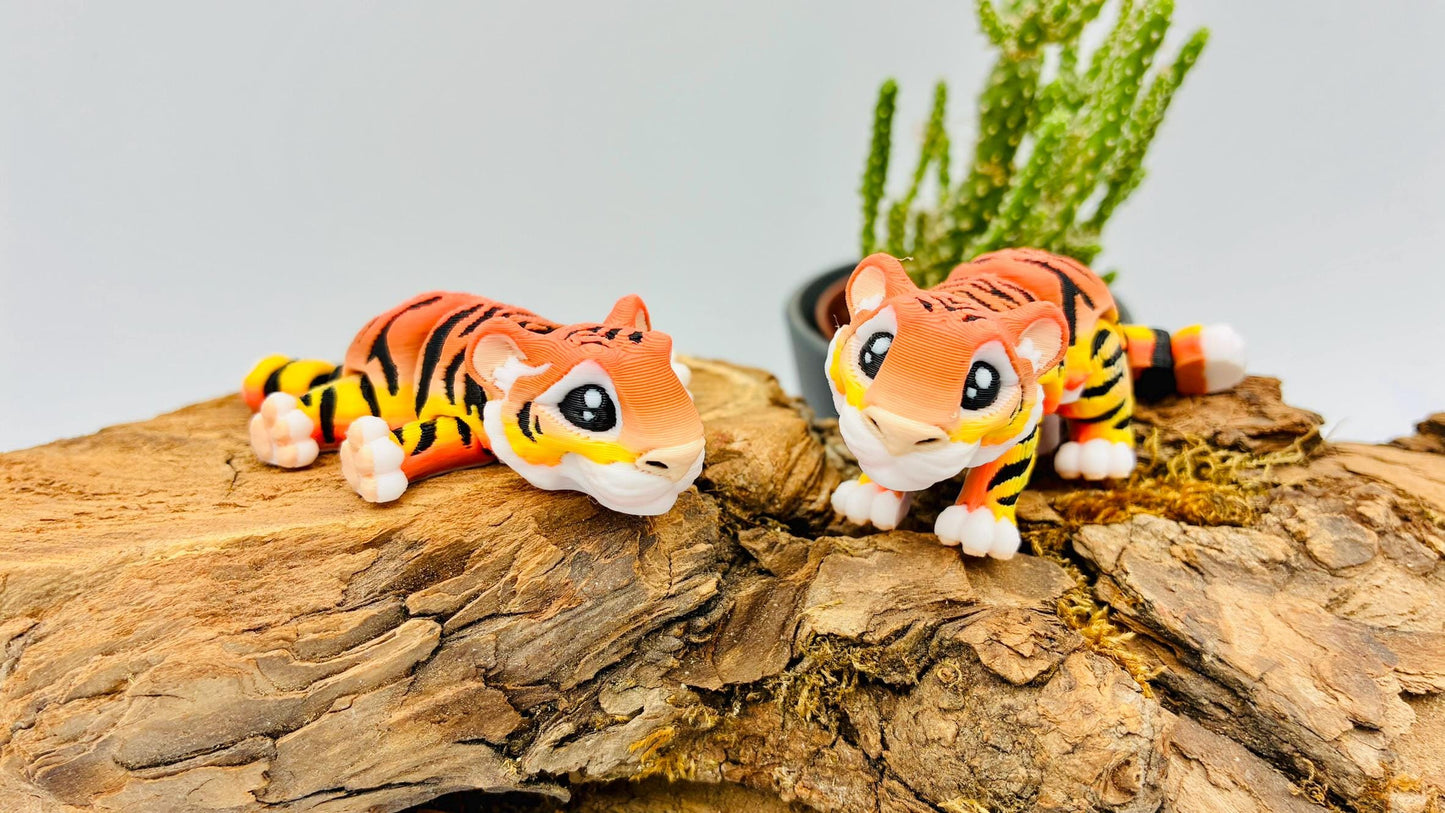 beweglicher Tiger | 3D Druck Fidget Flexi | opt. Nachtleuchtend | Schlüsselanhänger