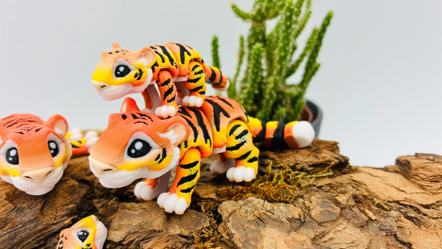 beweglicher Tiger | 3D Druck Fidget Flexi | opt. Nachtleuchtend | Schlüsselanhänger