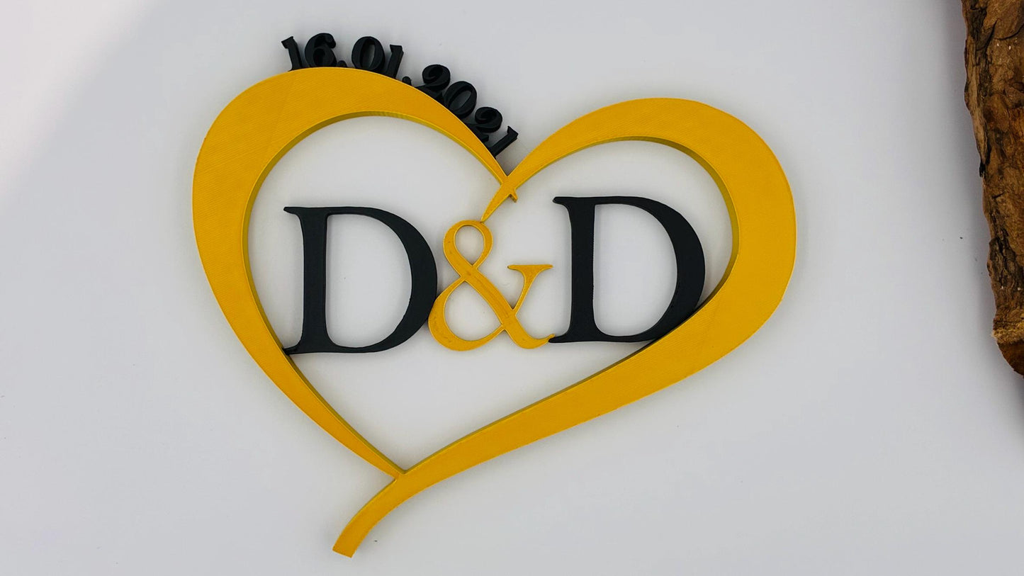 3D Herz mit Namen & Datum – Personalisiertes Hochzeitsgeschenk, Jahrestagsgeschenk, Wandbild, liebevolle Erinnerung