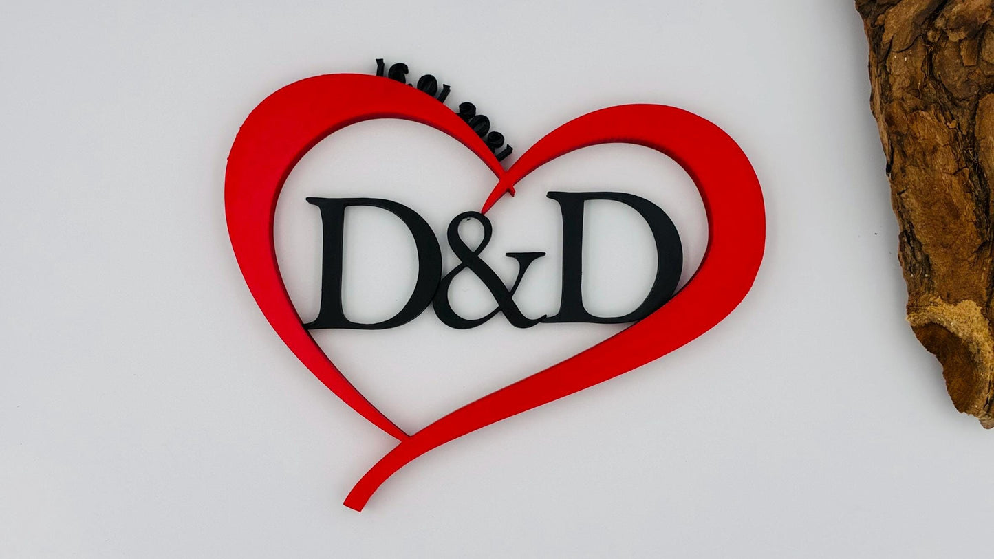 3D Herz mit Namen & Datum – Personalisiertes Hochzeitsgeschenk, Jahrestagsgeschenk, Wandbild, liebevolle Erinnerung