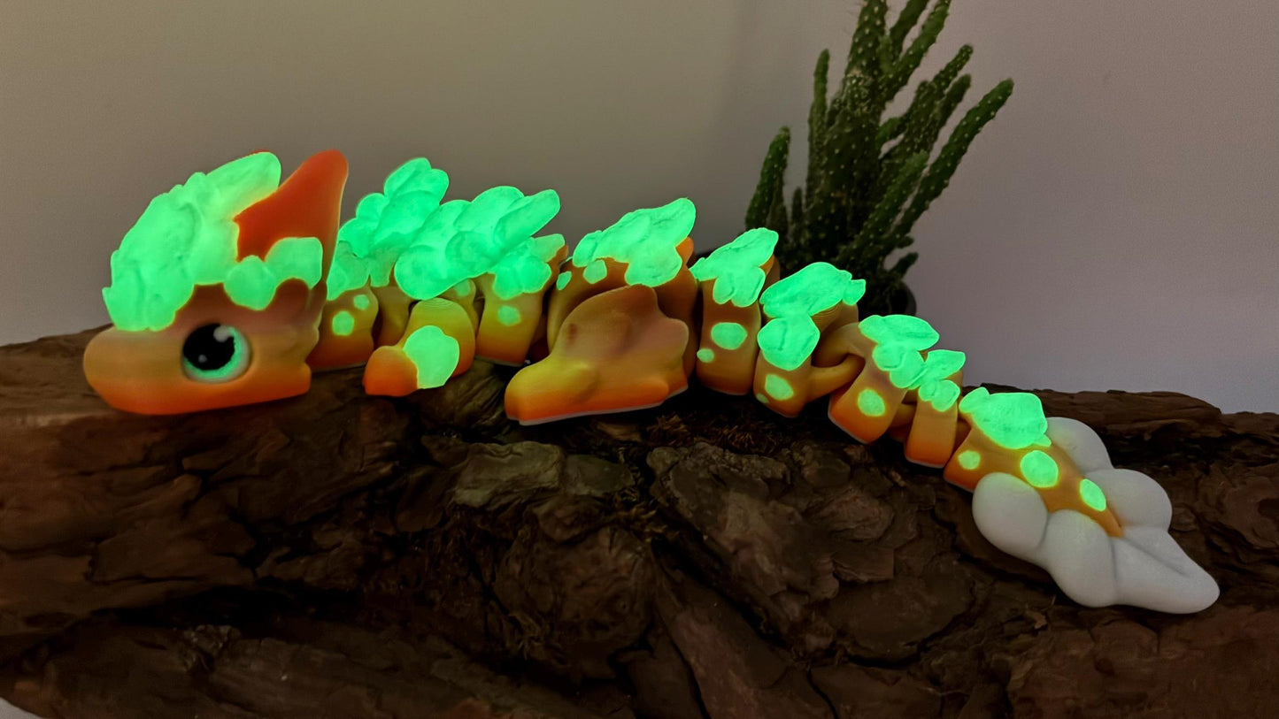 Beweglicher Baby Sakura Wolken Drache – 3D-gedruckt aus nachtleuchtendem PLA – Kirschblüten | Flexi Fidget