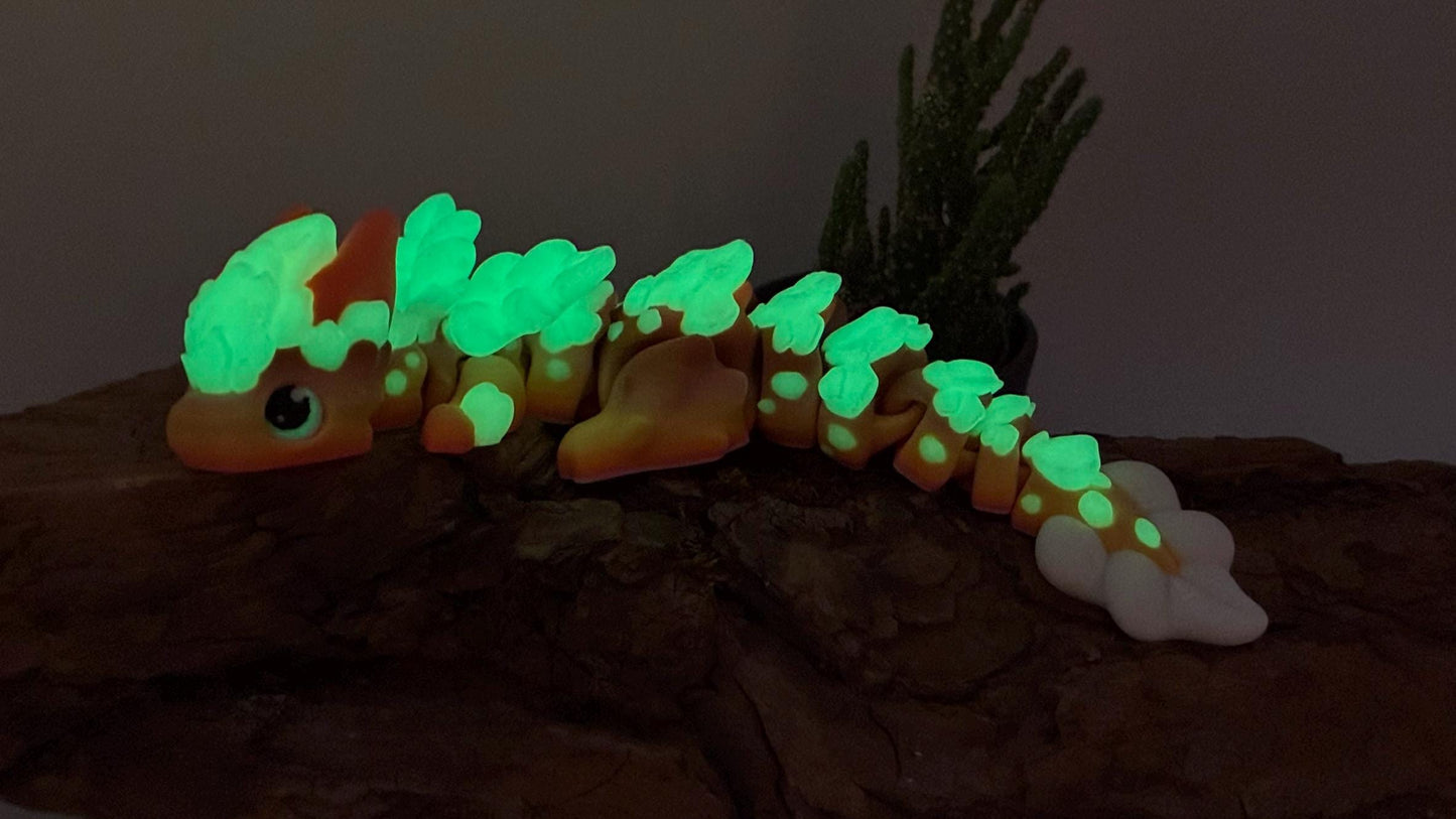 Beweglicher Baby Sakura Wolken Drache – 3D-gedruckt aus nachtleuchtendem PLA – Kirschblüten | Flexi Fidget