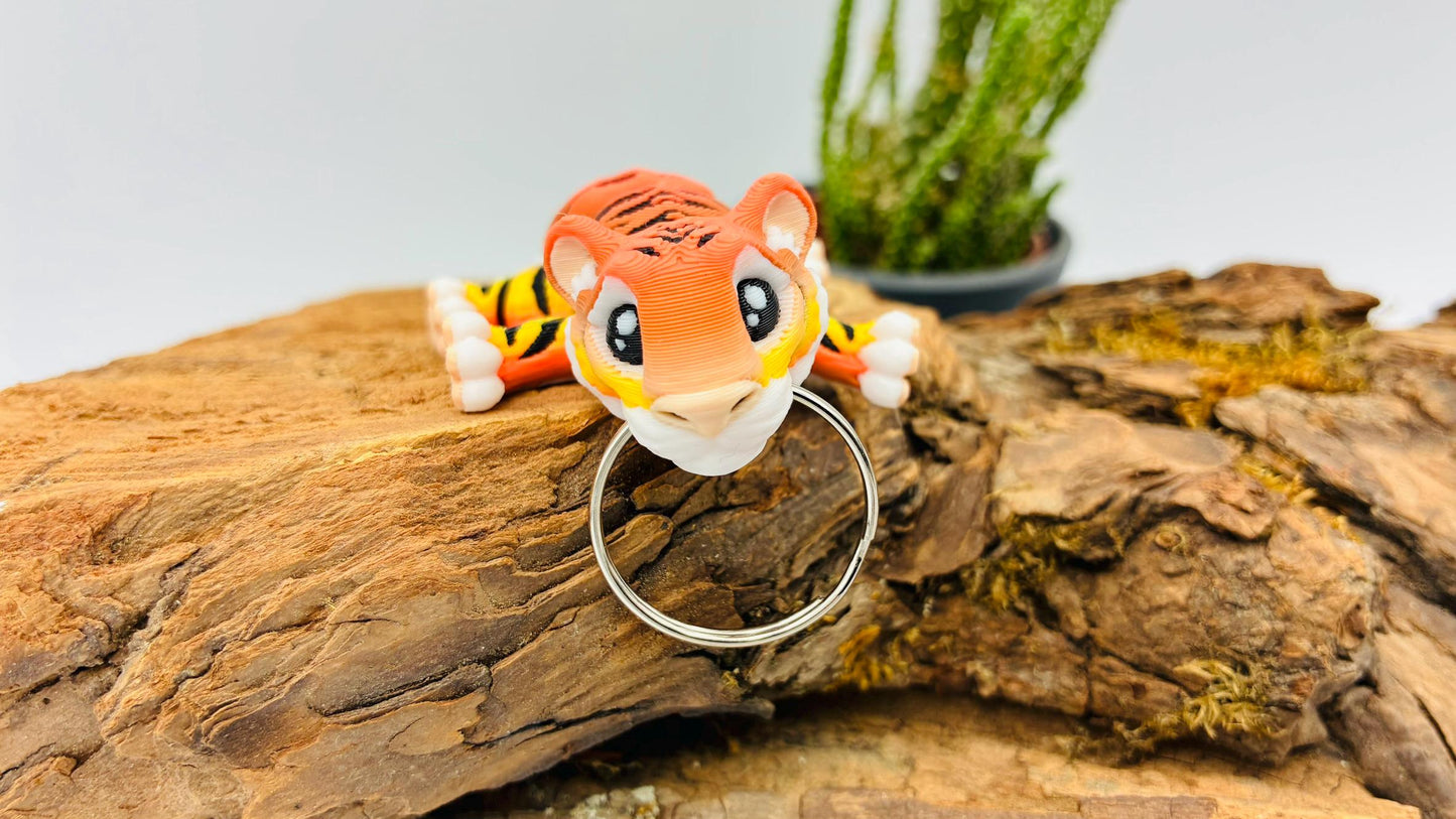 beweglicher Tiger | 3D Druck Fidget Flexi | opt. Nachtleuchtend | Schlüsselanhänger