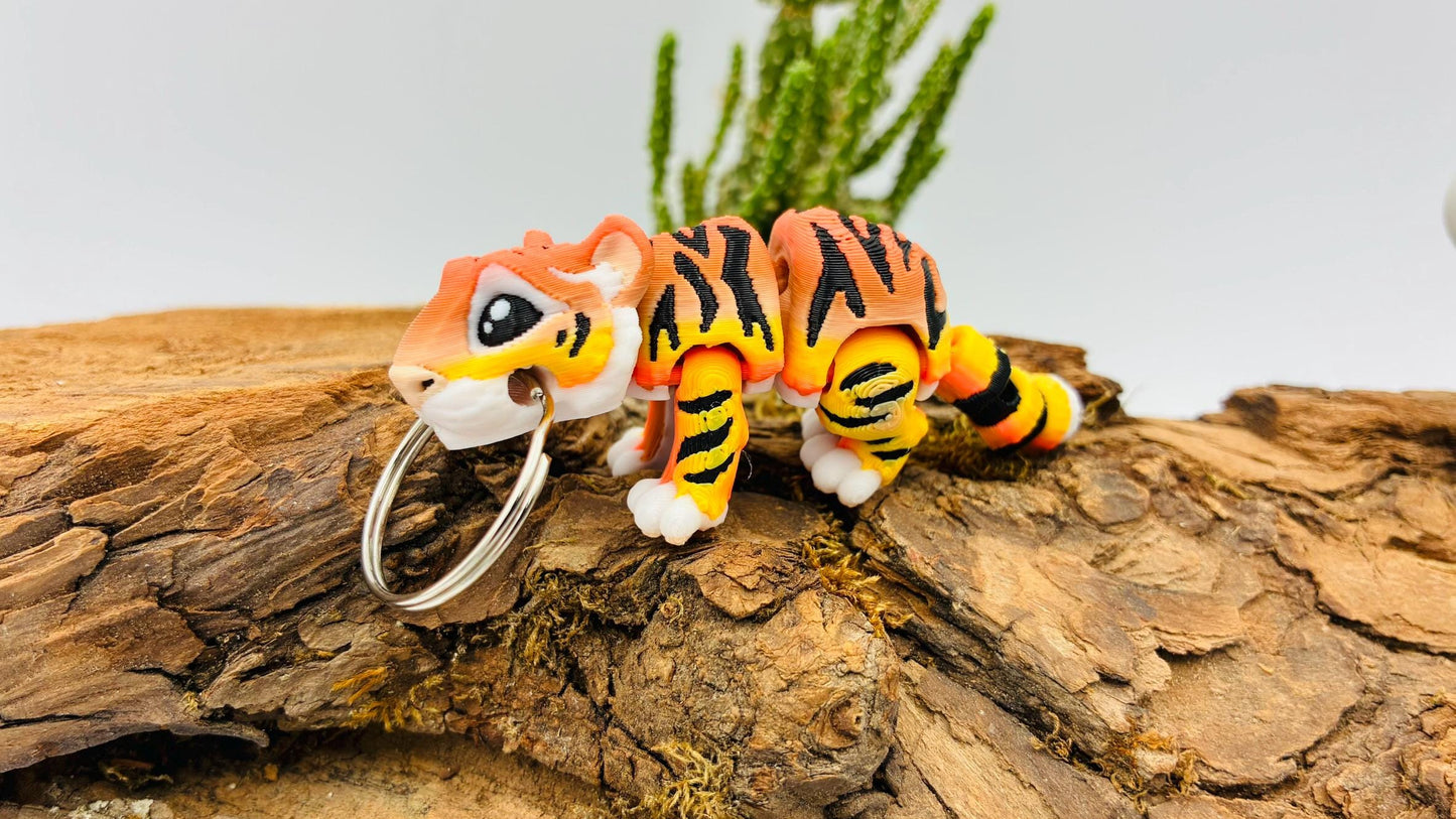 beweglicher Tiger | 3D Druck Fidget Flexi | opt. Nachtleuchtend | Schlüsselanhänger