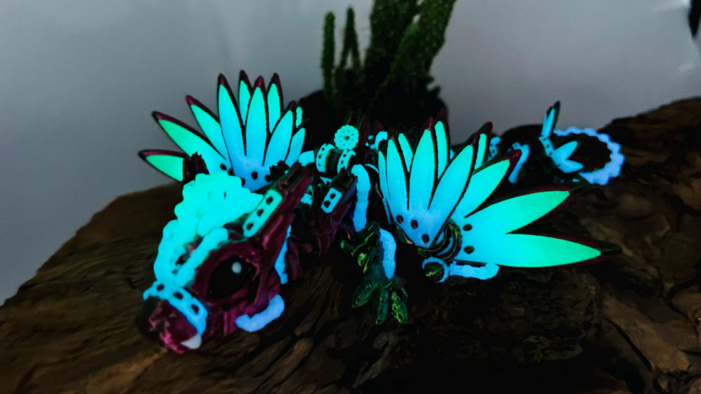 Beweglicher Baby Steampunk Drache – 3D-gedruckt aus nachtleuchtendem PLA – mit oder ohne Flügel | Flexi Fidget