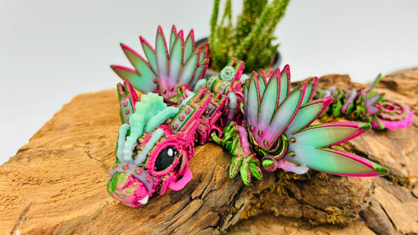 Beweglicher Baby Steampunk Drache – 3D-gedruckt aus nachtleuchtendem PLA – mit oder ohne Flügel | Flexi Fidget