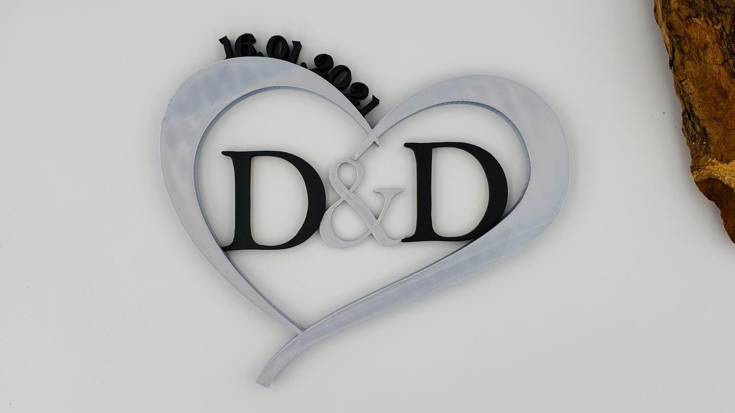 3D Herz mit Namen & Datum – Personalisiertes Hochzeitsgeschenk, Jahrestagsgeschenk, Wandbild, liebevolle Erinnerung