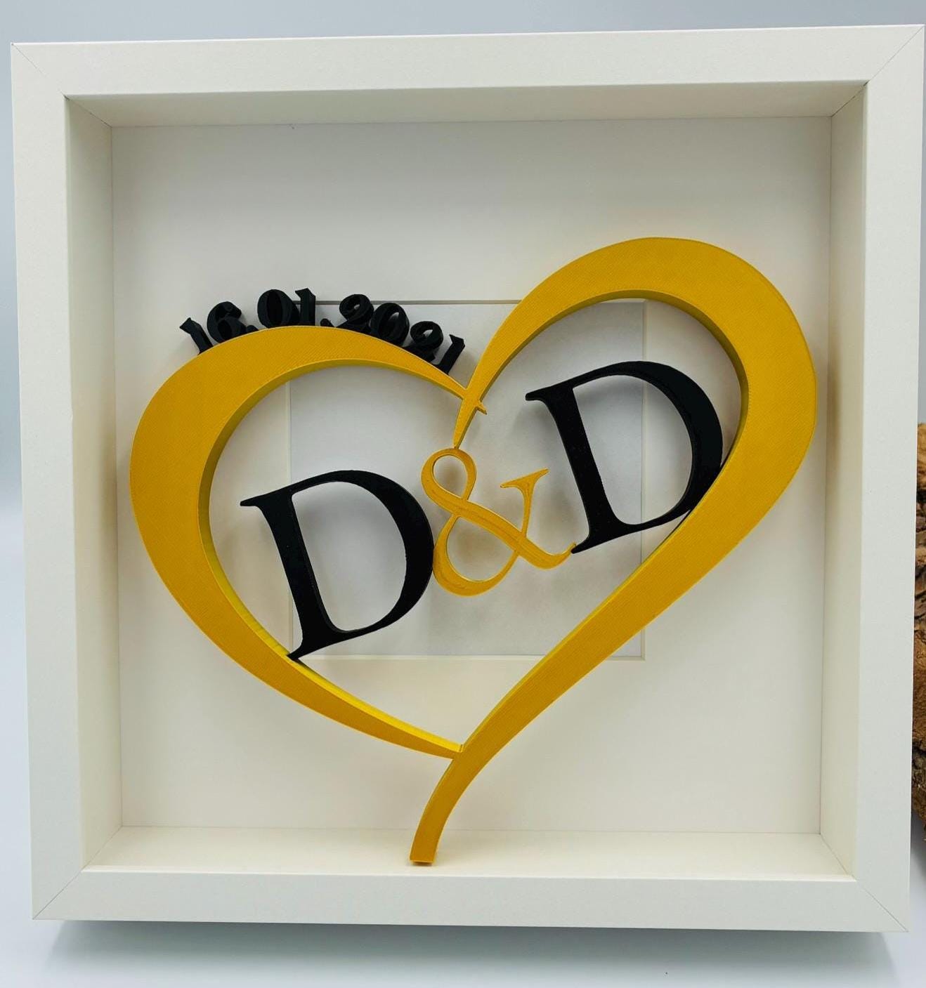 3D Herz mit Namen & Datum – Personalisiertes Hochzeitsgeschenk, Jahrestagsgeschenk, Wandbild, liebevolle Erinnerung