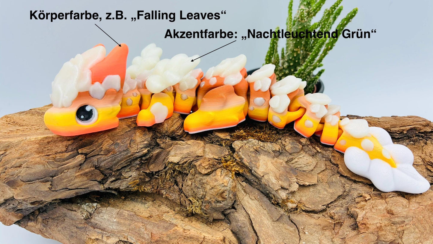Beweglicher Baby Sakura Wolken Drache – 3D-gedruckt aus nachtleuchtendem PLA – Kirschblüten | Flexi Fidget