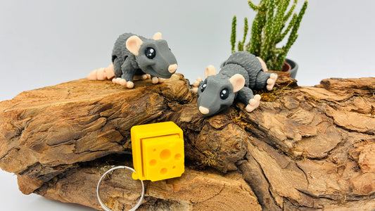 3D-gedruckte Mini-Ratte "Remy" – In verschiedenen Größen – Optional mit Käse-Clicker