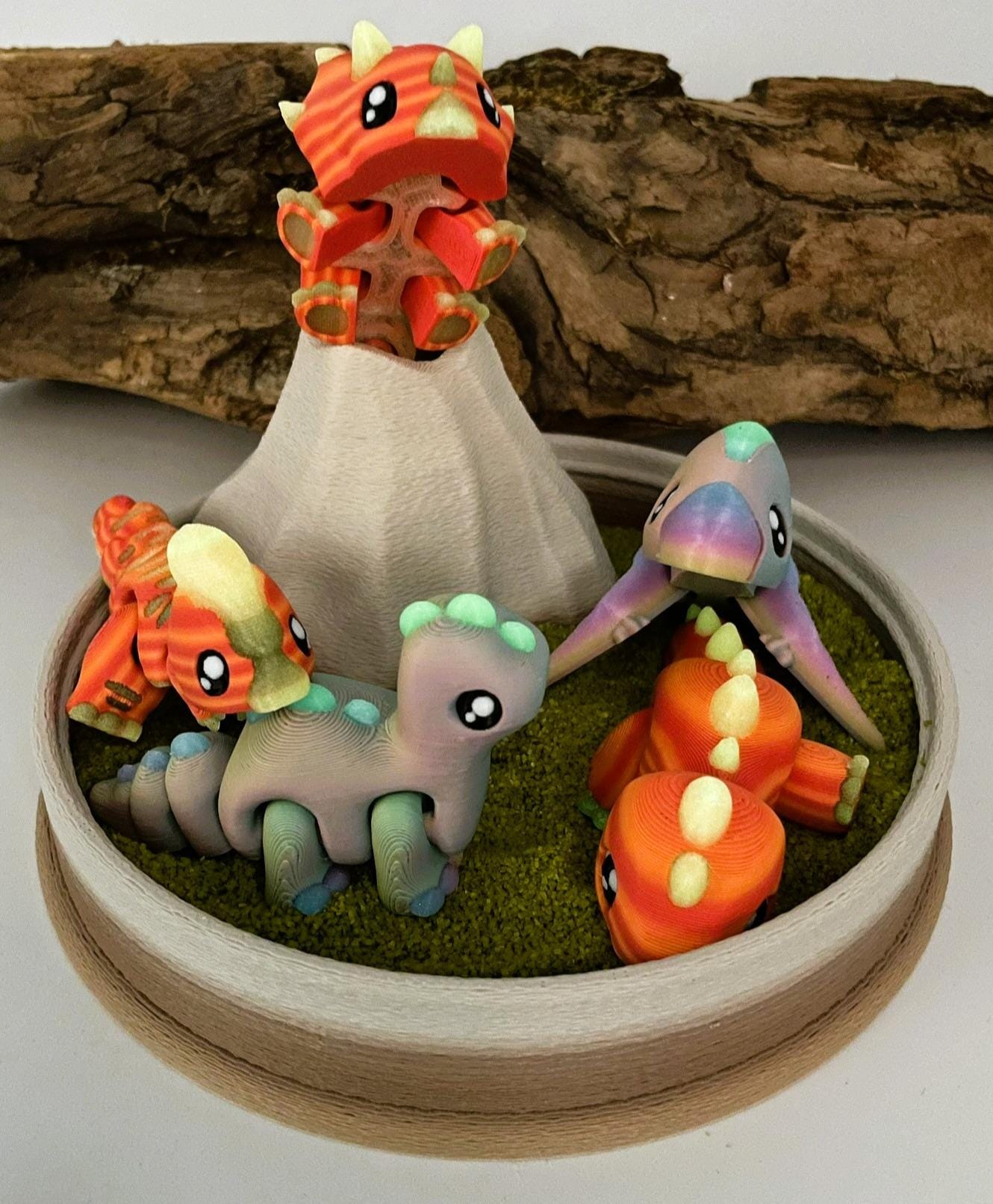 Leuchtende bewegliche Dinosaurier & Vulkan Zen Garten – 3D Druck