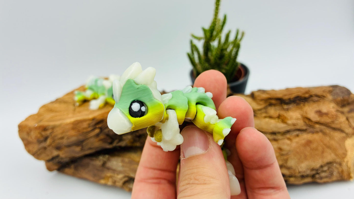 Flexi Mini Velociraptor – 3D-gedruckt | Optional als Schlüsselanhänger | Nachtleuchtend | Matcha Farben