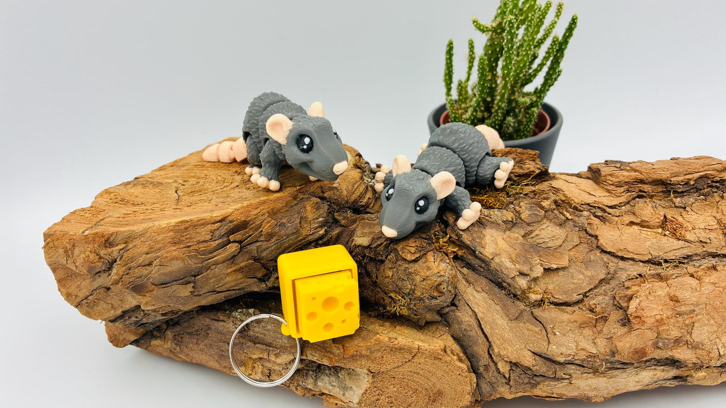 3D-gedruckte Mini-Ratte "Remy" – In verschiedenen Größen – Optional mit Käse-Clicker
