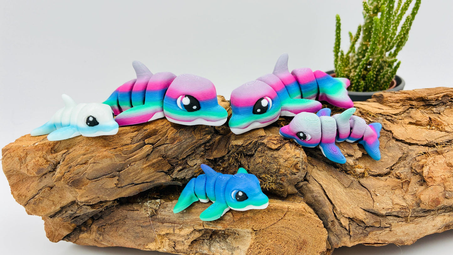 3D gedruckter beweglicher Delfin – Nordlichter Farbverlauf – Gelenkfigur / Flexi Toy – PLA Geschenk & Meerestiere Deko