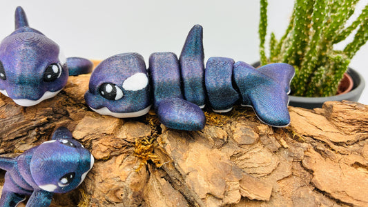 3D gedruckter beweglicher Wal – Glitzer Farbverlauf – Gelenkfigur / Flexi Toy – PLA Geschenk & Meerestiere Deko