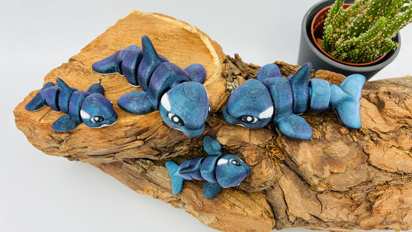 3D gedruckter beweglicher Wal – Glitzer Farbverlauf – Gelenkfigur / Flexi Toy – PLA Geschenk & Meerestiere Deko