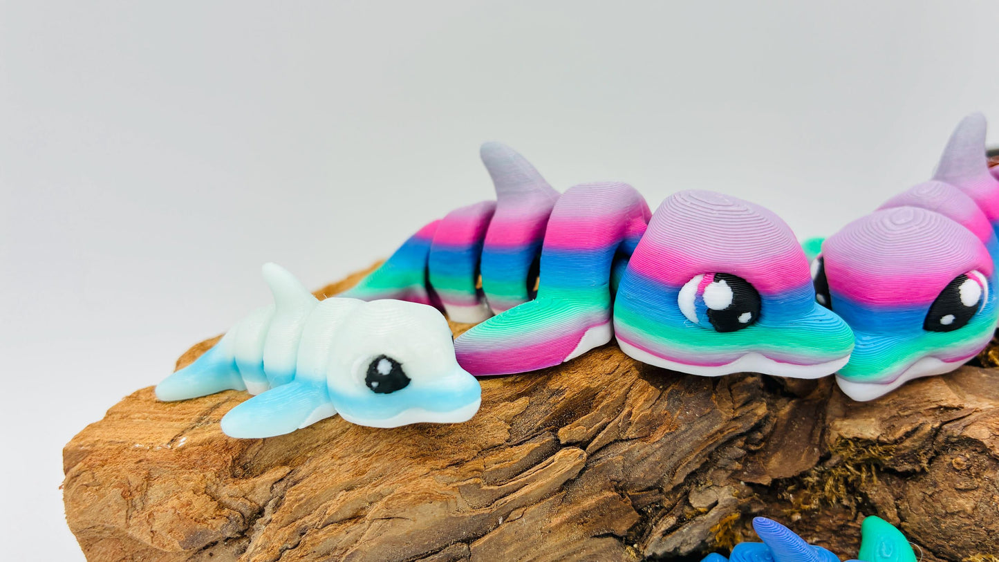 3D gedruckter beweglicher Delfin – Nordlichter Farbverlauf – Gelenkfigur / Flexi Toy – PLA Geschenk & Meerestiere Deko