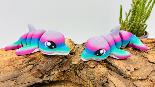 3D gedruckter beweglicher Delfin – Nordlichter Farbverlauf – Gelenkfigur / Flexi Toy – PLA Geschenk & Meerestiere Deko