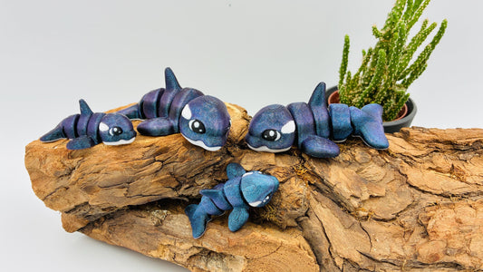 3D gedruckter beweglicher Wal – Glitzer Farbverlauf – Gelenkfigur / Flexi Toy – PLA Geschenk & Meerestiere Deko
