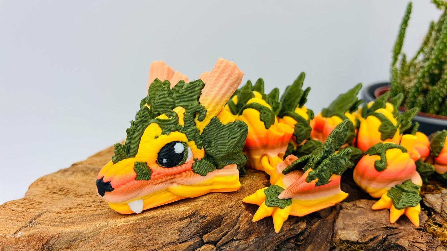 Beweglicher Baby Kürbis-Drache – 3D-gedruckt | Detailreiche Glieder | Halloween Deko & Geschenk