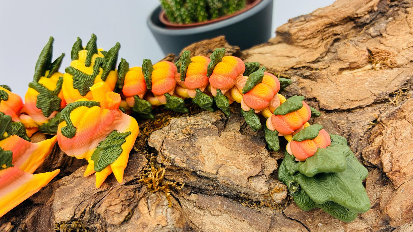 Beweglicher Baby Kürbis-Drache – 3D-gedruckt | Detailreiche Glieder | Halloween Deko & Geschenk