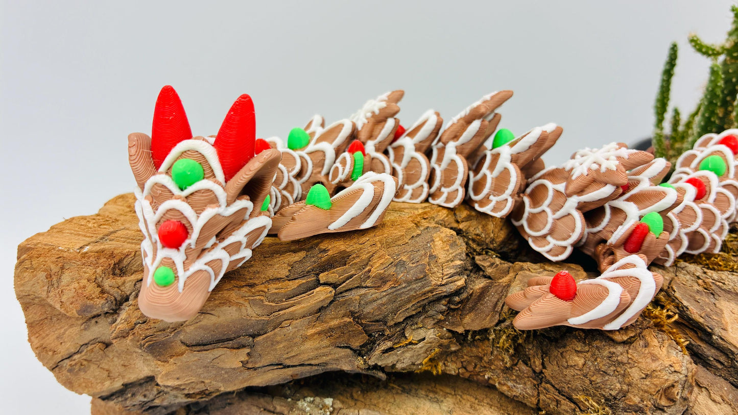 Beweglicher Baby Lebkuchendrache – handgemachte süße Dekofigur, Geschenkidee für Weihnachten, Fantasy & Drachenliebhaber
