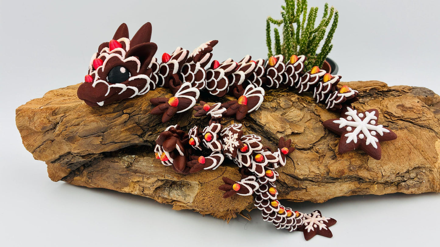 Beweglicher Baby Lebkuchendrache – handgemachte süße Dekofigur, Geschenkidee für Weihnachten, Fantasy & Drachenliebhaber