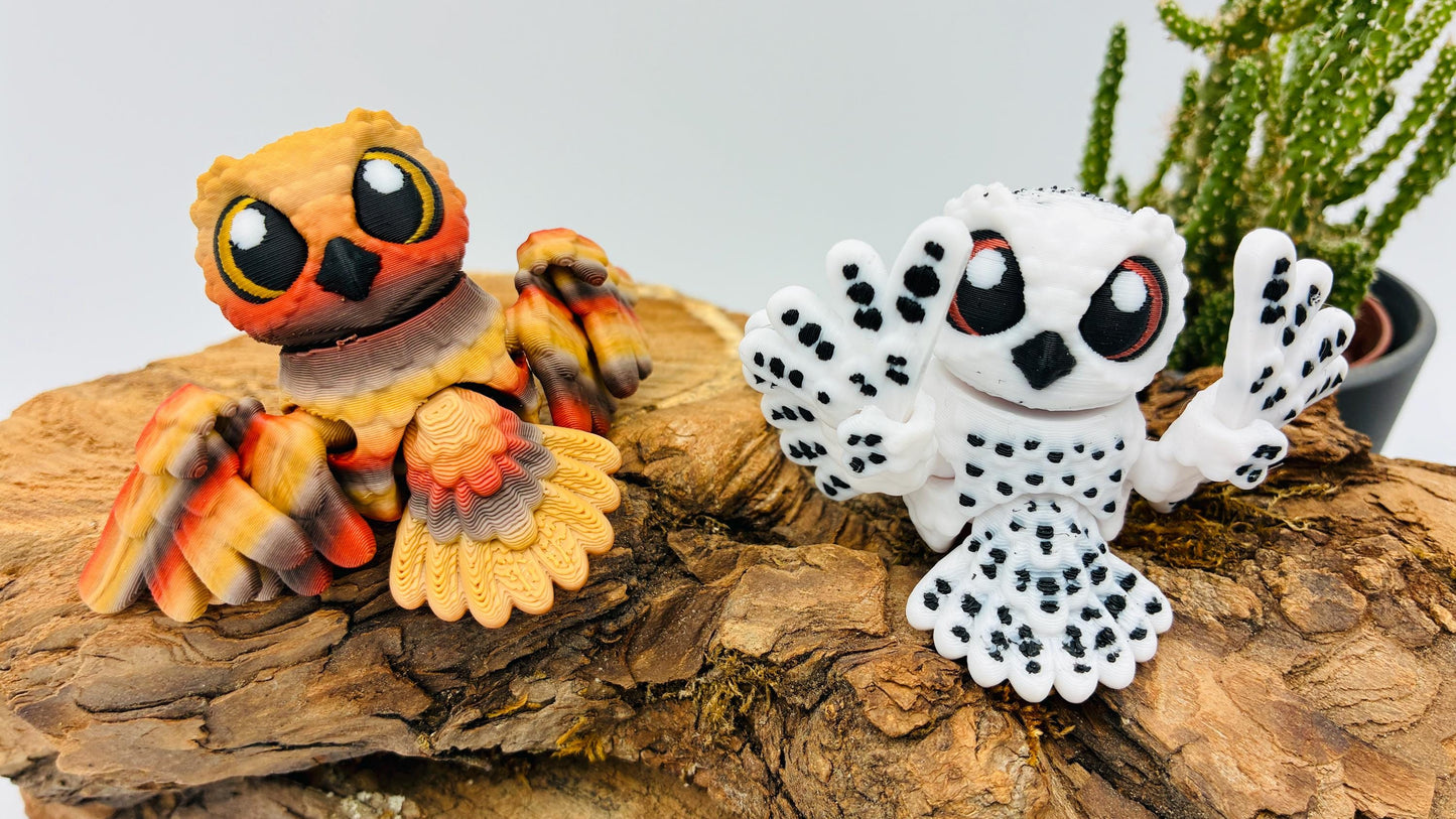 3D-gedruckte bewegliche Schneeeule „Hedwig“ oder braune Eule „Olaf“ – handgemachte Eulenfiguren, Geschenk & Deko