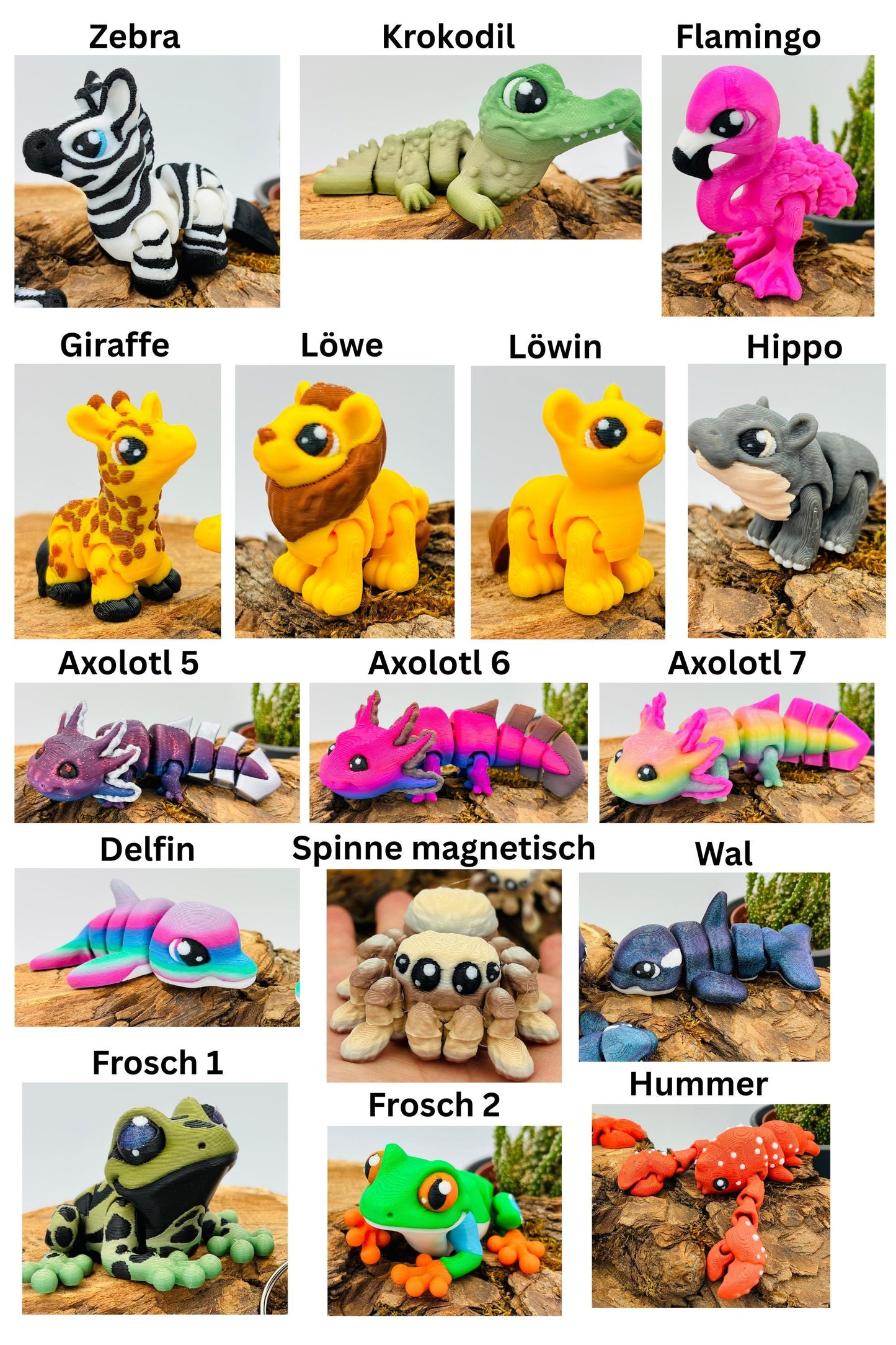 Flexi Tiere für Groß und Klein | 3D Druck Fidget | Adventskalender Füllung | beweglich | Schreibtischdeko | Geschenkidee | Sets