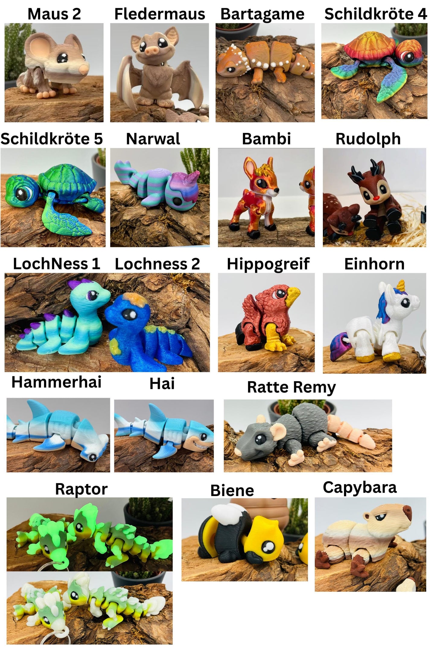 Flexi Tiere für Groß und Klein | 3D Druck Fidget | Adventskalender Füllung | beweglich | Schreibtischdeko | Geschenkidee | Sets